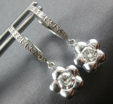 ESTATE 1.05CT DIAMOND 14K WHITE GOLD 3D SOLITAIRE FLOWER HUGGIE HANGING EARRINGS