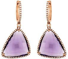 18.46CT DIAMOND & AAA AMETHYST 14KT ROSE GOLD TRILLION HALO FUN HANGING EARRINGS
