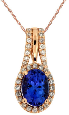1.54CT DIAMOND & AAA TANZANITE 14KT ROSE GOLD OVAL & ROUND HALO FLOATING PENDANT