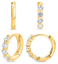 .29CT DIAMOND 14K YELLOW GOLD 3D ROUND 6 STONE SHARED PRONG HUGGIE HOOP EARRINGS