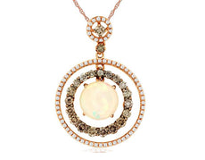 2.78CT WHITE & MOCHA DIAMOND & AAA OPAL 14KT ROSE GOLD 3D CIRCLE OF LIFE PENDANT