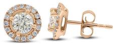 ESTATE 1.07CT DIAMOND 14KT ROSE GOLD 3D CLASSIC ROUND HALO FLOWER STUD EARRINGS
