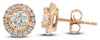 ESTATE 1.07CT DIAMOND 14KT ROSE GOLD 3D CLASSIC ROUND HALO FLOWER STUD EARRINGS