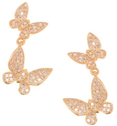 .35CT DIAMOND 14K ROSE GOLD CLASSIC ROUND DOUBLE BUTTERFLY LOVE HANGING EARRINGS