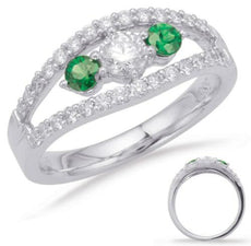 .84CT DIAMOND & AAA EMERALD 14K WHITE GOLD 3 STONE PAST PRESENT FUTURE LOVE RING