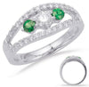 .84CT DIAMOND & AAA EMERALD 14K WHITE GOLD 3 STONE PAST PRESENT FUTURE LOVE RING
