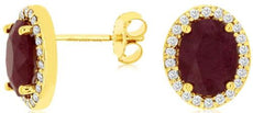2.73CT DIAMOND & AAA RUBY 14K YELLOW GOLD OVAL & ROUND HALO FLOWER STUD EARRINGS