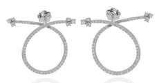 1.57CT DIAMOND 18K WHITE GOLD CIRCULAR CRISS CROSS SIDEWAY HOOP HANGING EARRINGS