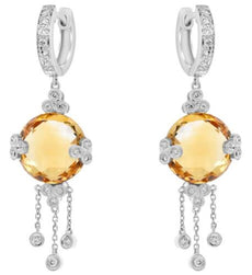 ESTATE 12.95CT DIAMOND & AAA CITRINE 14KT WHITE GOLD CHANDELIER HANGING EARRINGS
