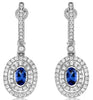 1.05CT DIAMOND & AAA TANZANITE 14KT WHITE GOLD 3D OVAL & ROUND HANGING EARRINGS