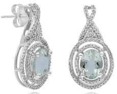 2.79CT DIAMOND & AAA GREEN AMETHYST 14K WHITE GOLD OVAL & ROUND HANGING EARRINGS