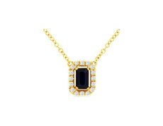 .48CT DIAMOND & AAA SAPPHIRE 14KT YELLOW GOLD 3D EMERALD CUT HALO LOVE NECKLACE