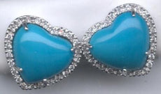 .40CT DIAMOND & AAA TURQUOISE 14KT WHITE GOLD 3D HEART SHAPE HALO LOVE EARRINGS