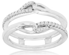 .25CT DIAMOND 14K WHITE GOLD 3D DOUBLE LOVE KNOT INSERT WEDDING ANNIVERSARY RING
