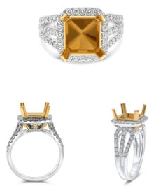 .95CT WHITE & FANCY YELLOW DIAMOND 18KT 2 TONE GOLD SEMI MOUNT ENGAGEMENT RING