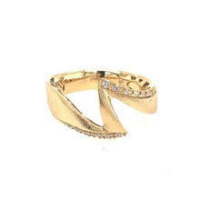 ESTATE .10CT DIAMOND 18KT YELLOW GOLD 3D MATTE AND SHINY CRISS CROSS FUN RING