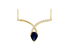 1.54CT DIAMOND & AAA SAPPHIRE 14K YELLOW GOLD 3D PEAR SHAPE CRISS CROSS NECKLACE