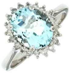 2.36CT DIAMOND & AAA AQUAMARINE 14KT WHITE GOLD OVAL HALO FLOWER ENGAGEMENT RING
