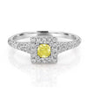 .66CT WHITE & FANCY YELLOW DIAMOND 18KT WHITE GOLD HALO SQUARE ENGAGEMENT RING