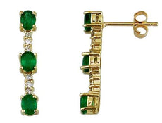 1.22CT DIAMOND & AAA EMERALD 14KT YELLOW GOLD 3D OVAL & ROUND HANGING EARRINGS