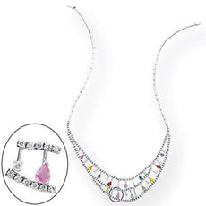 8.17CT DIAMOND & AAA MULTI GEM 14KT WHITE GOLD ROUND & PEAR SHAPE FUN NECKLACE
