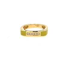 ESTATE .05CT DIAMOND & GREEN ENAMEL 18KT YELLOW GOLD CLASSIC SQUARE FUN RING