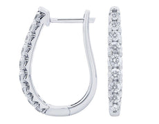1.0CT DIAMOND 14K WHITE GOLD CLASSIC OVAL LEVERBACK HUGGIE HOOP HANGING EARRINGS