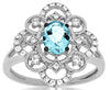 .90CT DIAMOND & AAA AQUAMARINE 14KT WHITE GOLD 3D OVAL & ROUND FILIGREE FUN RING
