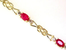 2.10CT DIAMOND & AAA RUBY 14KT YELLOW GOLD OVAL & ROUND 3 STONE TENNIS BRACELET