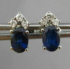 ANTIQUE 1.12CT DIAMOND & AAA SAPPHIRE 14KT WHITE GOLD 3D STUD EARRINGS #24462