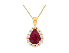 1.42CT DIAMOND & AAA RUBY 14K YELLOW GOLD 3D PEAR SHAPE & ROUND FLOATING PENDANT