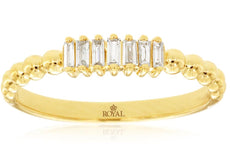 ESTATE .10CT DIAMOND 14KT YELLOW GOLD 3D BAGUETTE 7 STONE BEADED LOVE RING