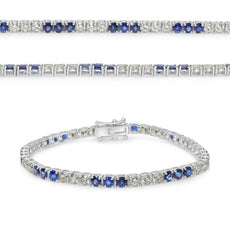 9.0CT DIAMOND & AAA SAPPHIRE 14KT WHITE GOLD PAST PRESENT FUTURE TENNIS BRACELET