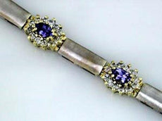 4.5CT DIAMOND & AAA TANZANITE 14KT 2 TONE GOLD 3D MATTE & SHINY TENNIS BRACELET