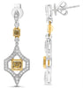 1.22CT WHITE & FANCY YELLOW DIAMOND 18KT 2 TONE GOLD 3D CUSHION & ROUND EARRINGS
