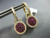 1.40CT DIAMOND & AAA RUBY 18KT YELLOW GOLD CLUSTER FLOWER HALO HANGING EARRINGS