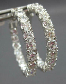LARGE 6.60CT DIAMOND 14KT WHITE GOLD ROUND 4MM INSIDE OUT HOOP HANGING EARRINGS