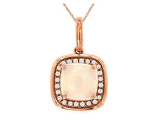 .98CT DIAMOND & AAA OPAL 14KT ROSE GOLD CUSHION & ROUND SQUARE FLOATING PENDANT