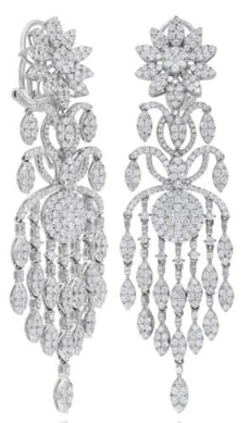 EXTRA LARGE 5.93CT DIAMOND 18KT WHITE GOLD 3D ROUND & BAGUETTE FLOWER EARRINGS