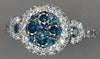 1.49CT WHITE & BLUE DIAMOND 14KT WHITE GOLD CLUSTER FLOWER DOUBLE HALO FUN RING