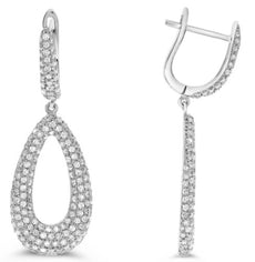 LARGE 1.74CT DIAMOND 14K WHITE GOLD 3D MULTI ROW CLASSIC OPEN TEAR DROP EARRINGS