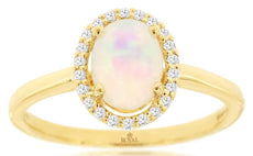 .92CT DIAMOND & AAA OPAL 14KT YELLOW GOLD 3D OVAL & ROUND CLASSIC HALO FUN RING