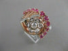 ANTIQUE 1.69CT OLD MINE DIAMOND RUBY 14K W ROSE GOLD FLOWER COCKTAIL RING #21009