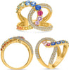 LARGE 2.34CT DIAMOND & AAA MULTI COLOR SAPPHIRES 14KT YELLOW GOLD RAINBOW RING