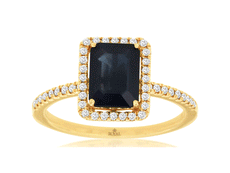 2.05CT DIAMOND & AAA SAPPHIRE 14KT YELLOW GOLD EMERALD CUT HALO ENGAGEMENT RING