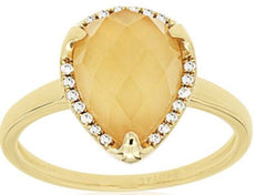 2.63CT DIAMOND & AAA CITRINE 14KT YELLOW GOLD PEAR SHAPE & ROUND HALO FUN RING