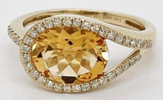 2.25CT DIAMOND & AAA CITRINE 14KT YELLOW GOLD 3D OVAL & ROUND LOVE KNOT FUN RING