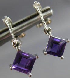 1.27CT DIAMOND & AAA AMETHYST 14KT WHITE GOLD PRINCESS & ROUND HANGING EARRINGS