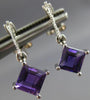 1.27CT DIAMOND & AAA AMETHYST 14KT WHITE GOLD PRINCESS & ROUND HANGING EARRINGS