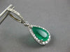 LARGE 8.10CT DIAMOND & AAA EMERALD 14KT WHITE GOLD PEAR SHAPE HANGING EARRINGS